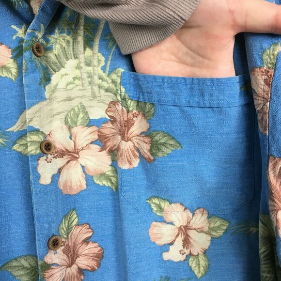 Jamaica Jaxx Shirt Mens Sz XL Blue Green Tropical Floral 100% Silk Button Up - Picture 6 of 10